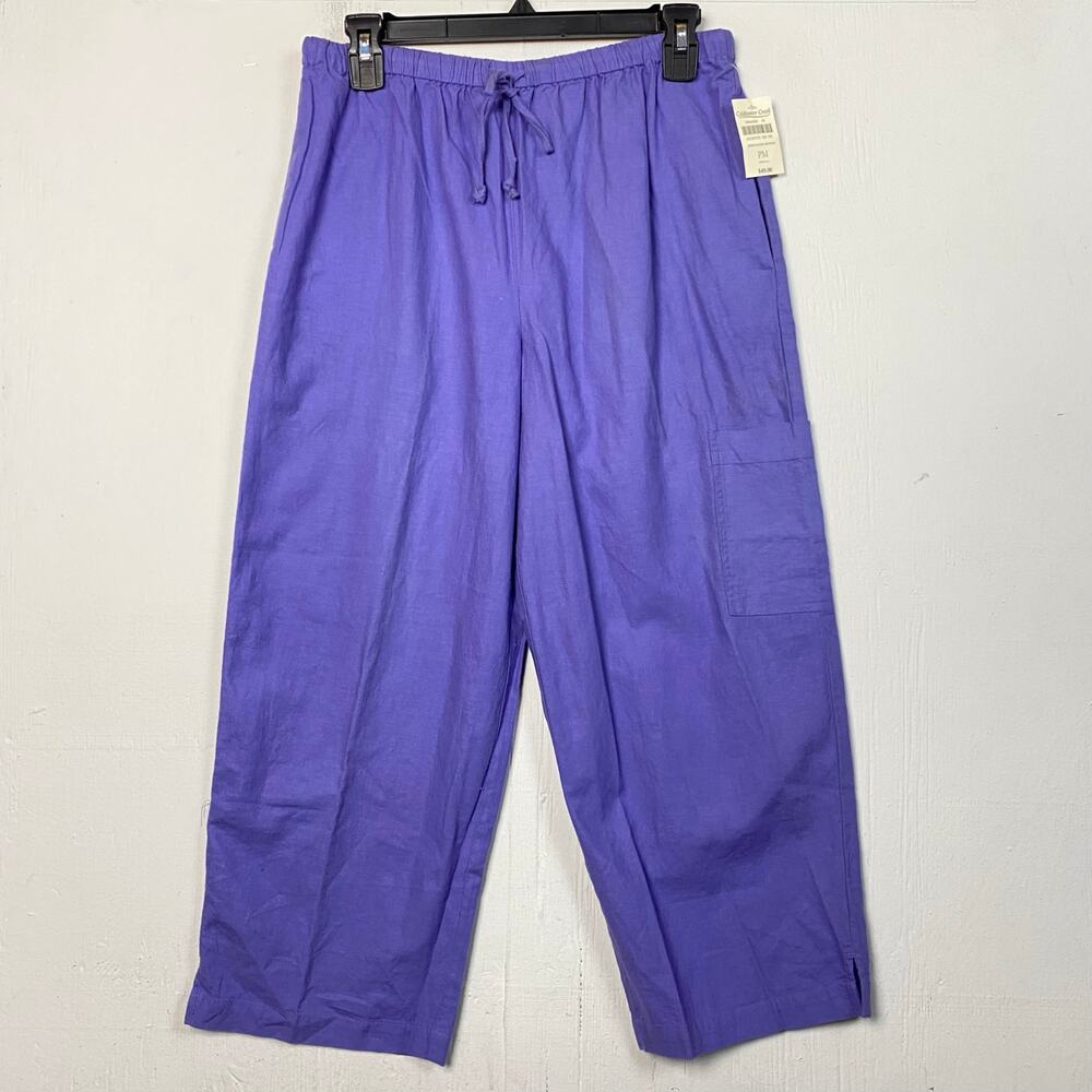 Coldwater Creek Purple Linen Blend Pull On Crop Pants Size Medium Petite